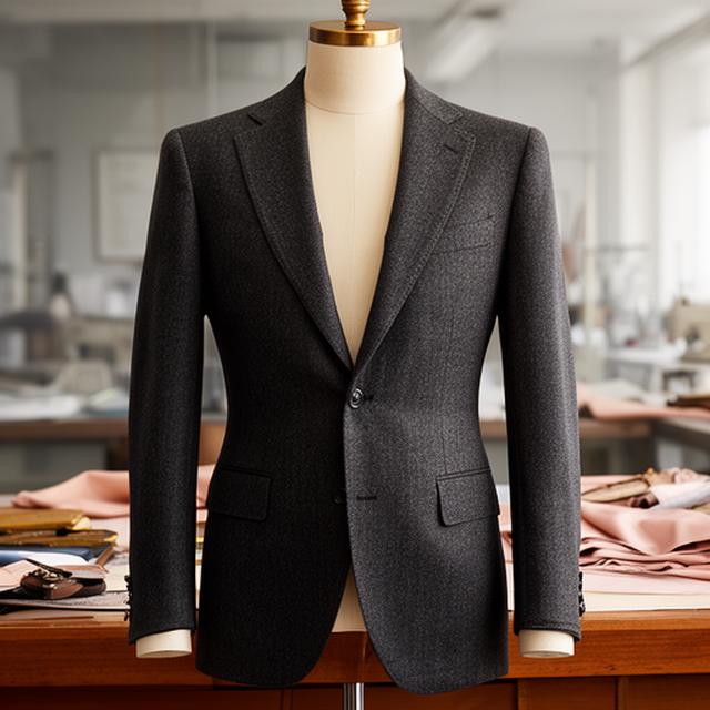 Charcoal jacket after waist and sleeve alteration on a tailor's mannequin