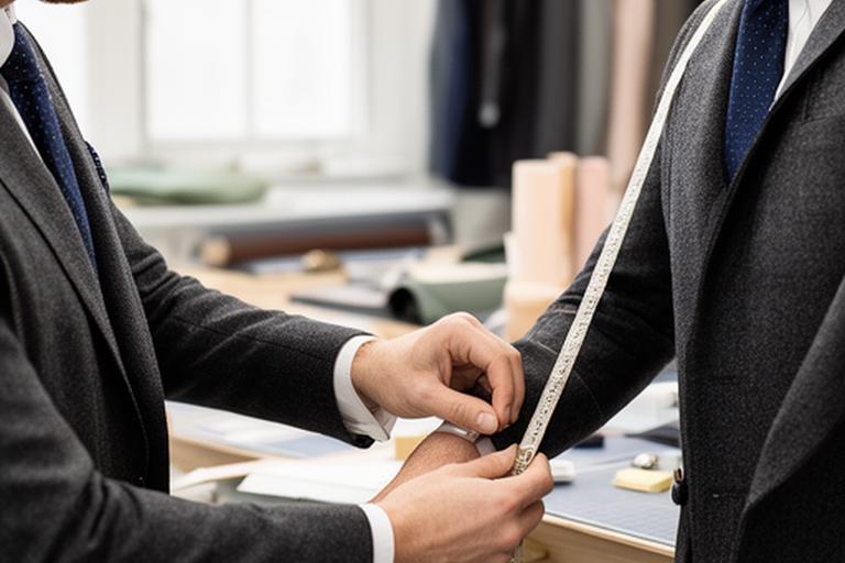 Tailor measuring a gentleman's jacket sleeve during a private fitting in a light Wolverhampton atelier