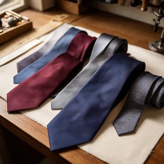Silk ties arranged in deep burgundy and muted blue tones